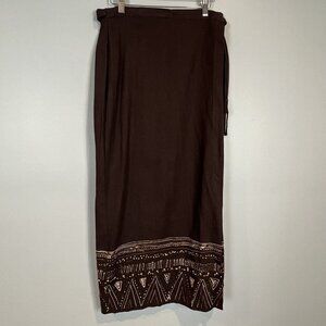 John Paul Richard Linen Blend Long Brown Wrap Skirt Womens Size Large NWOT
